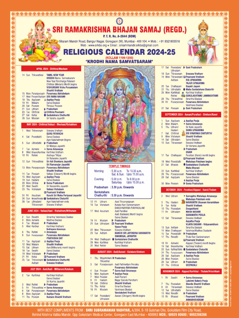 Religious Calendar 2024 25 PDF