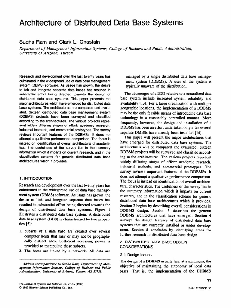 Architecture of Distributed Data Base Systems | PDF | Conceptual Model ...