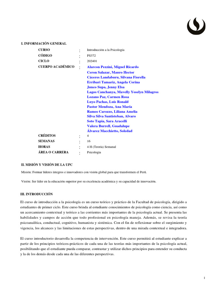 PS372 Introduccion A La Psicologia 202401 | PDF | Sicología | Aprendizaje