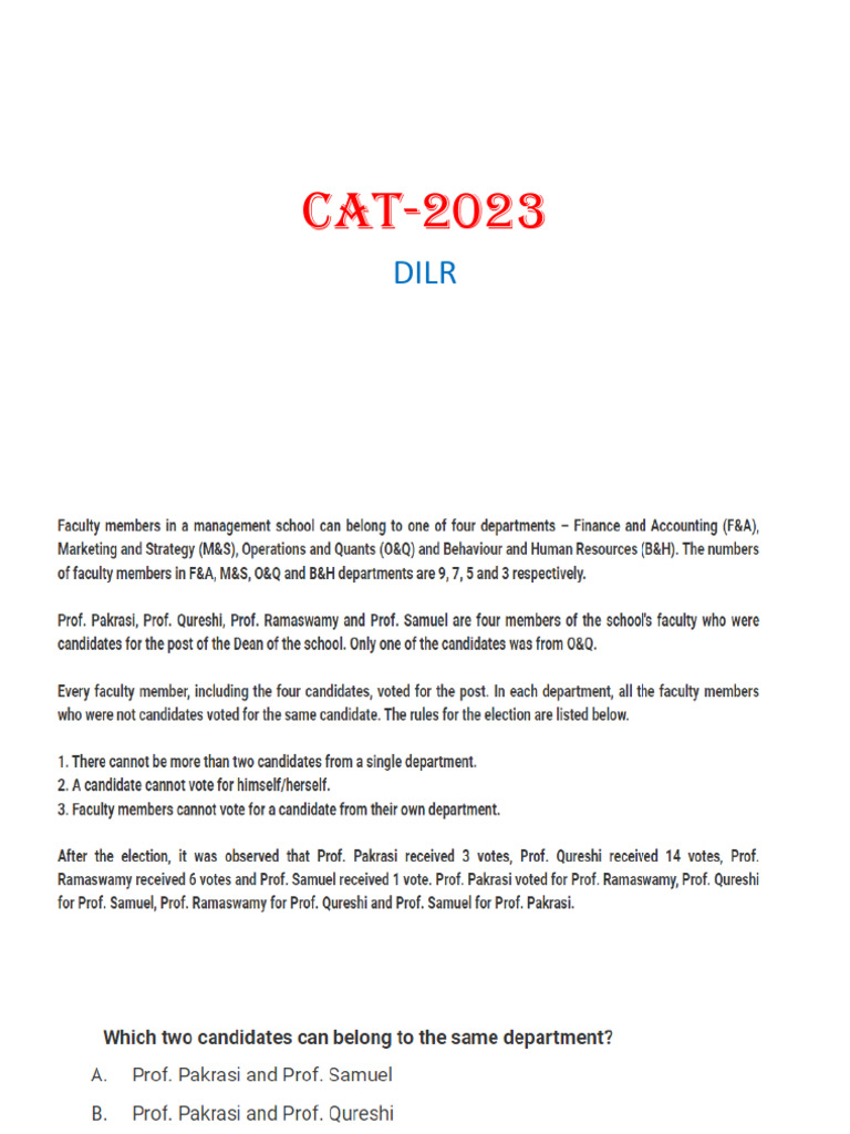 CAT 2023 DILR Questions and Answers | PDF | Business | Finance & Money ...