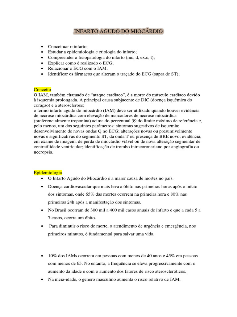 Fisiopatologia do Infarto Agudo do Miocárdio | PDF | Infarto do ...