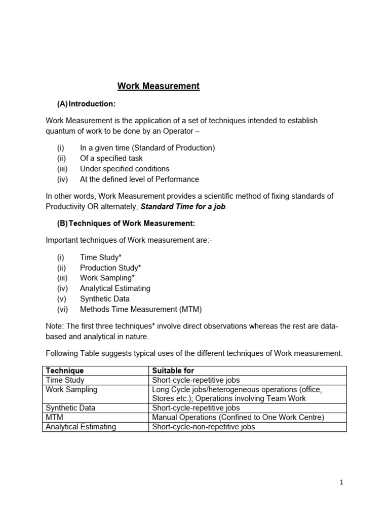 Work Measurement Techniques Overview | PDF | Applied Mathematics