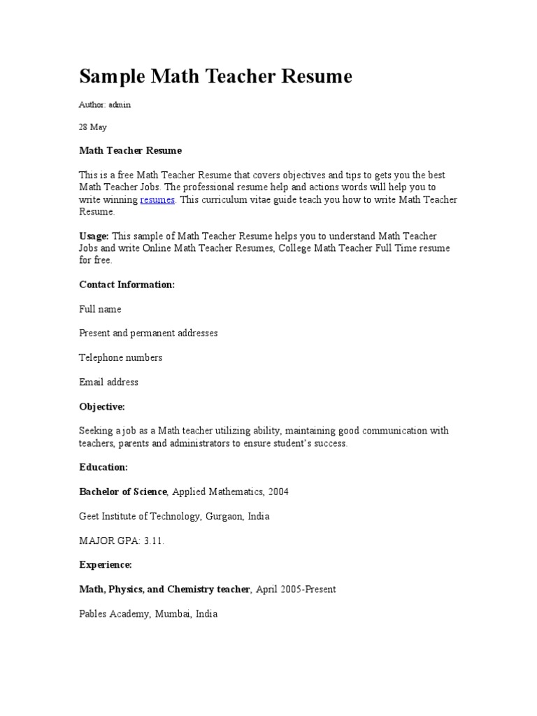 sample-math-teacher-resume-teachers-tutor