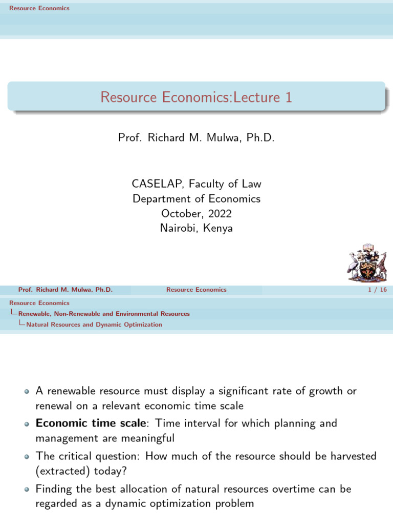 Resource Economics: Dynamic Optimization | PDF | Mathematical ...