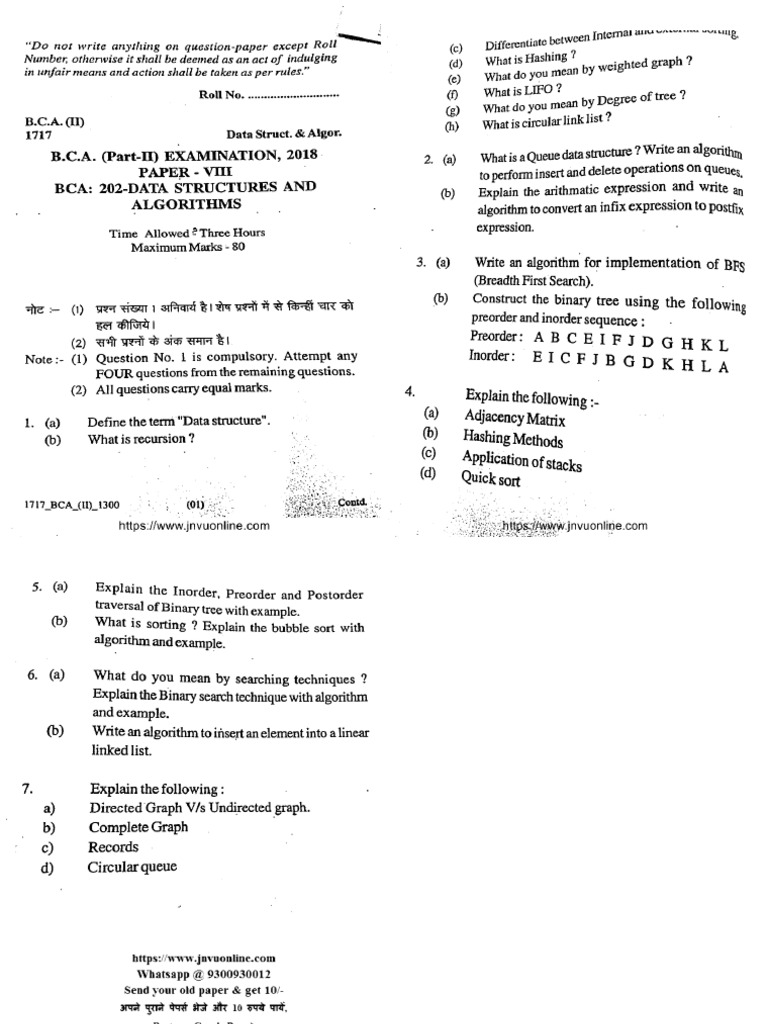 Bca Part 2 Data Structures and Algorithms 1717 2018 | PDF