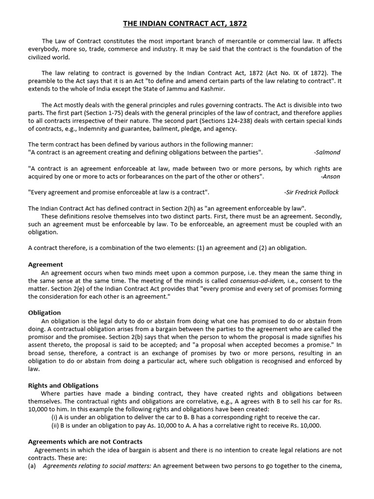 Overview of the Indian Contract Act | PDF | Offer And Acceptance ...