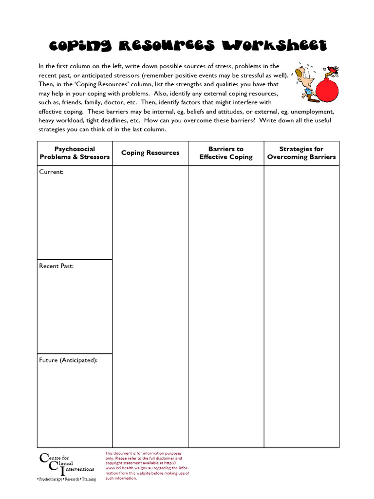 Bipolar Worksheet 18 Coping Resources Sheet PDF