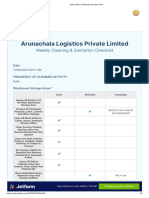 Arunachala Logistics Private Limited: Weekly Cleaning & Sanitation Checklist