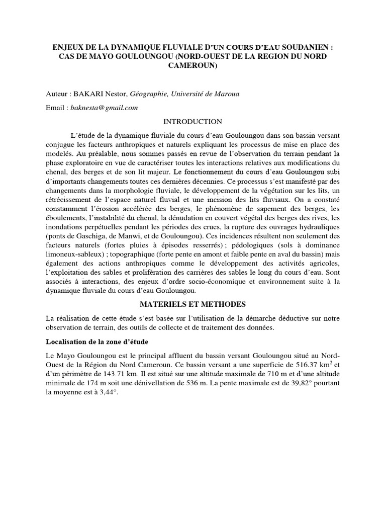 Dynamique fluviale du Mayo Gouloungou | PDF | Sol (pédologie) | Ruisseau