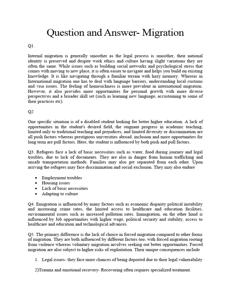 Migration q and a pdf human migration immigration