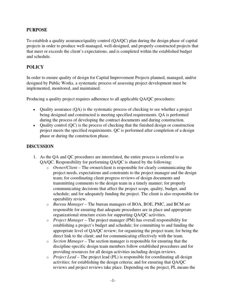 QA/QC Plan for Capital Projects | PDF | Quality Assurance | Architect