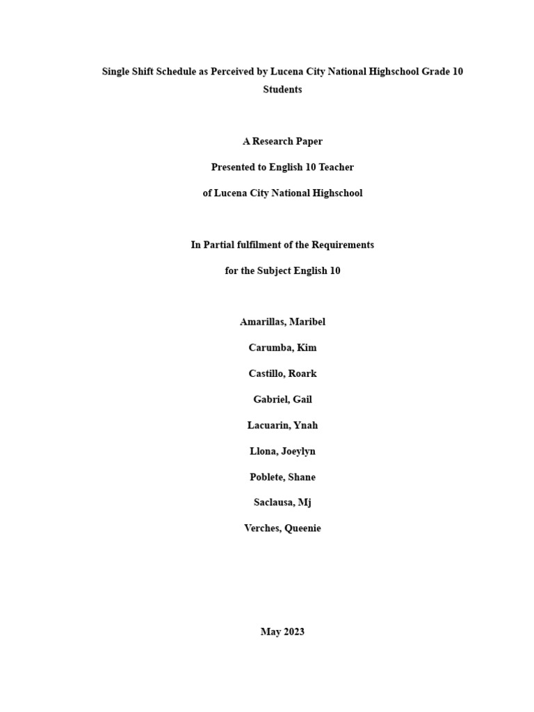 Perceptions of Single Shift Classes | PDF | Teachers | Sampling ...