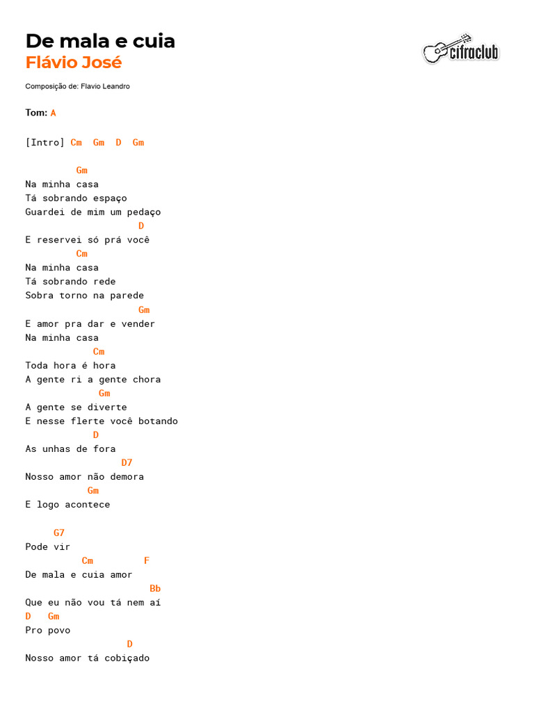 Cifras e Letra: De Mala e Cuia | PDF