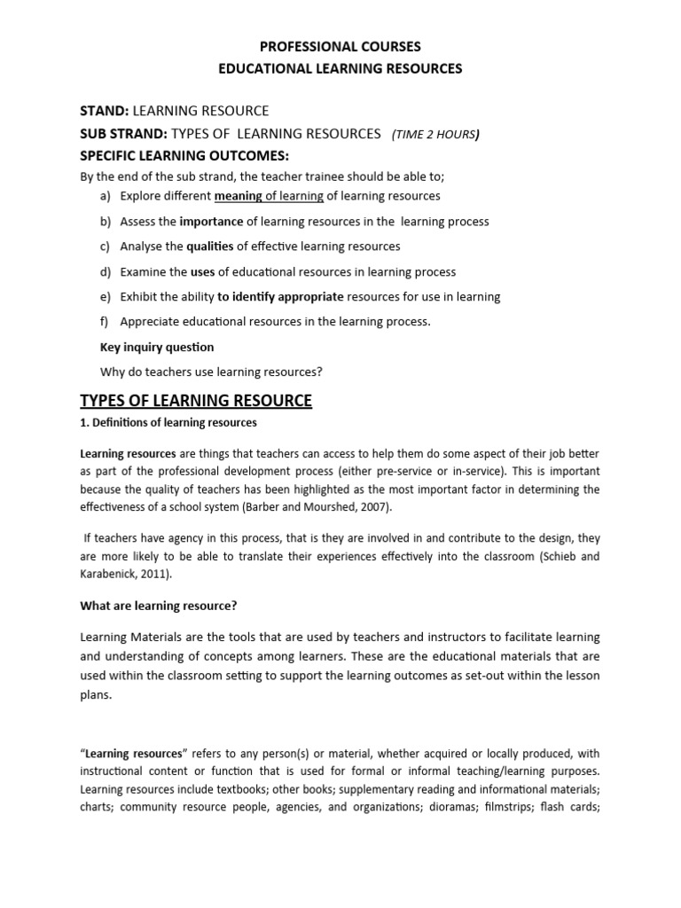 Types of learning resources notes pdf learning educational technology