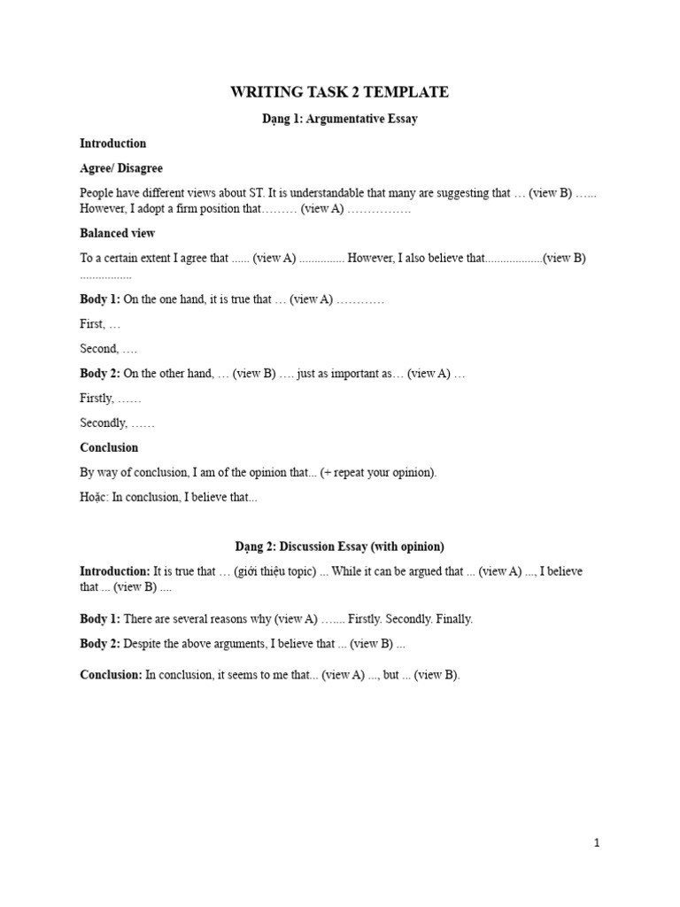 Writing task 2 template pdf argument cognition