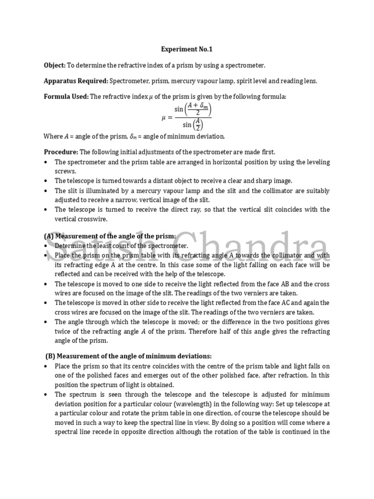 Prism Refractive Index Experiment | PDF | Refraction | Refractive Index