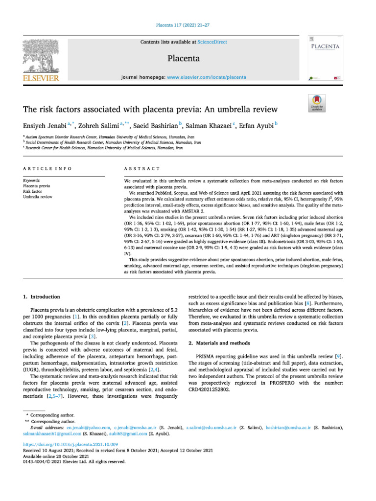 The Risk Factors Associated With Placenta Previa An Umbrella Review | PDF