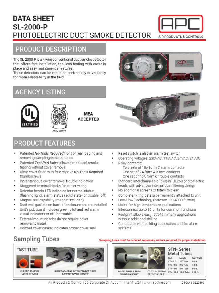 SL-2000-P Duct Smoke Detector Manual | PDF | Duct (Flow) | Manufactured ...