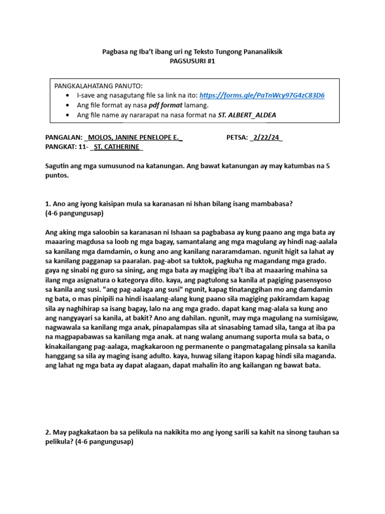 Pagsusuri 1 | PDF