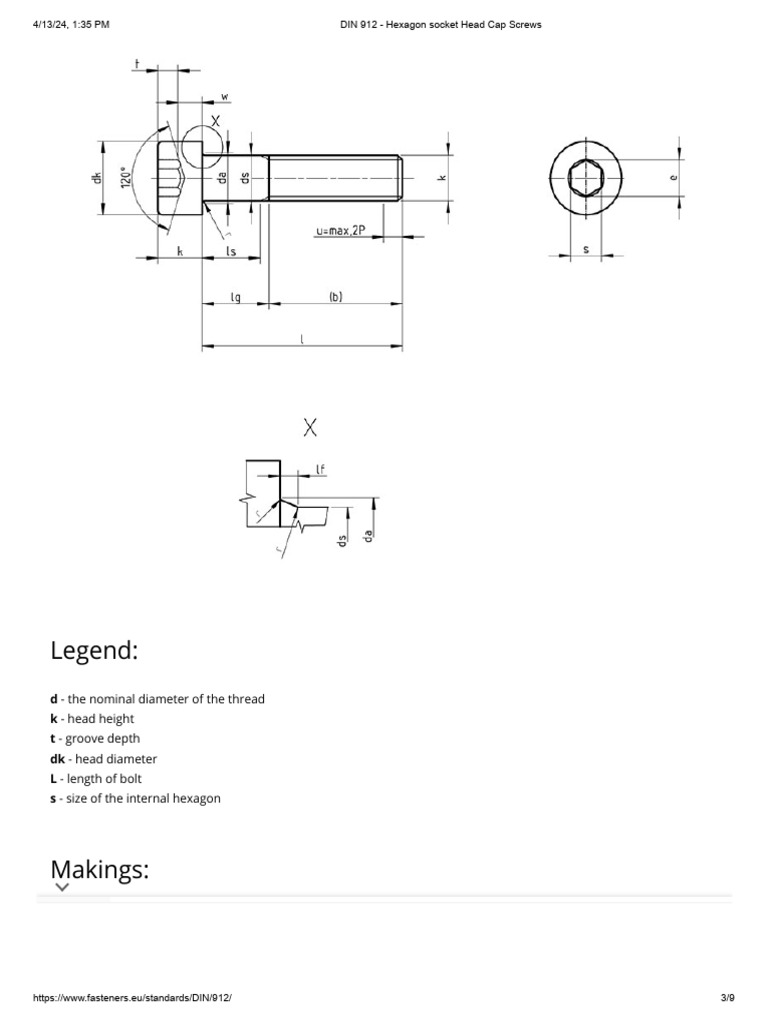 DIN 912 Hex Socket Cap Screw Guide | PDF | Screw | Machining