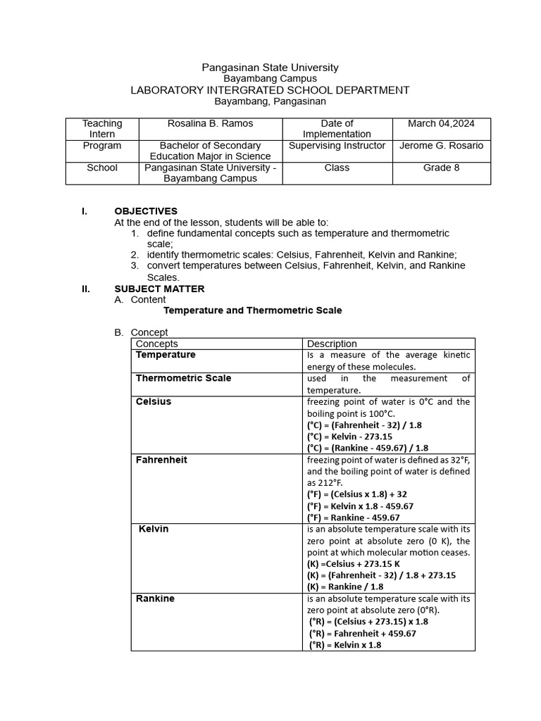 Temperature Measurement Lesson Plan | PDF | Fahrenheit | Temperature