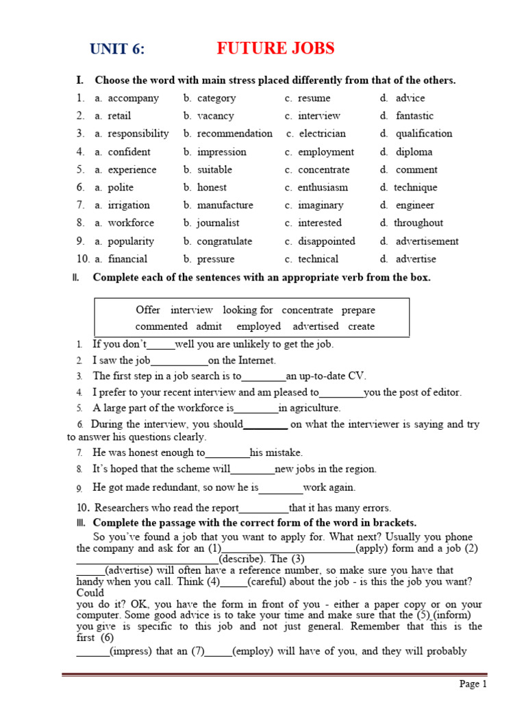 Bai tap tieng anh 12 unit 6 download free pdf job interview r sum 