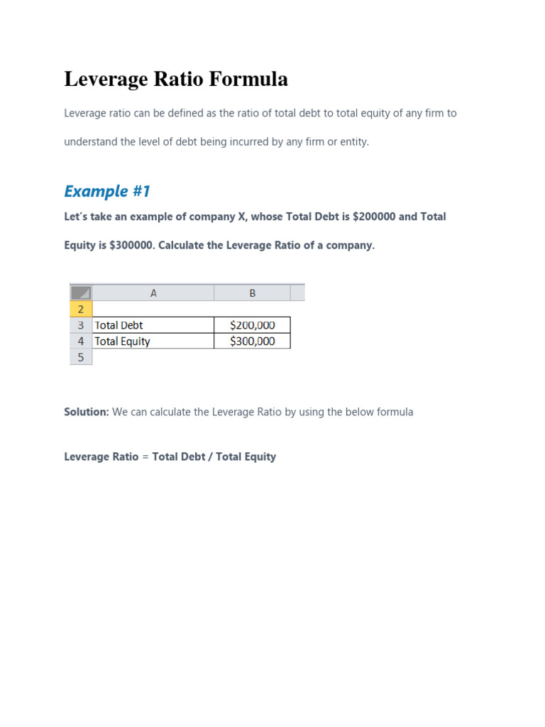 Leverage Ratio Formula Explained | PDF | Leverage (Finance) | Debt