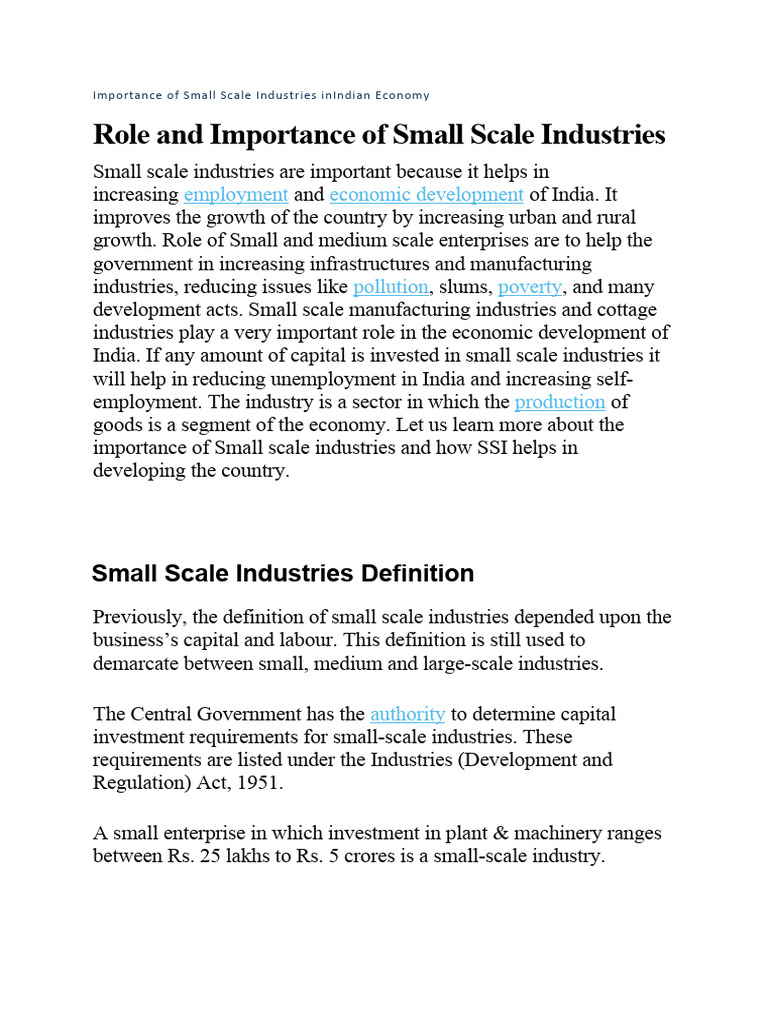 Small Scale Industries Pdf Welfare Employment