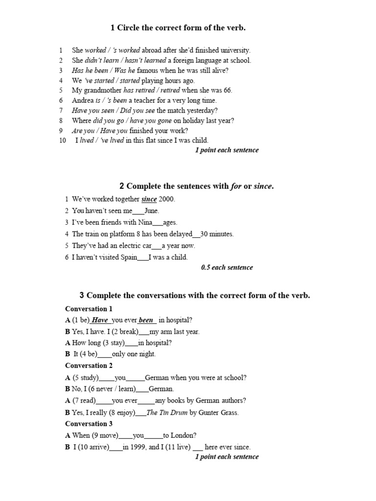 Verb Tenses and Sentence Completion Exercises | PDF | Identity Document