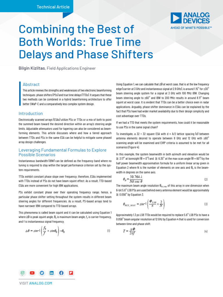 True Time Delays vs. Phase Shifters | PDF | Antenna (Radio) | Electronics