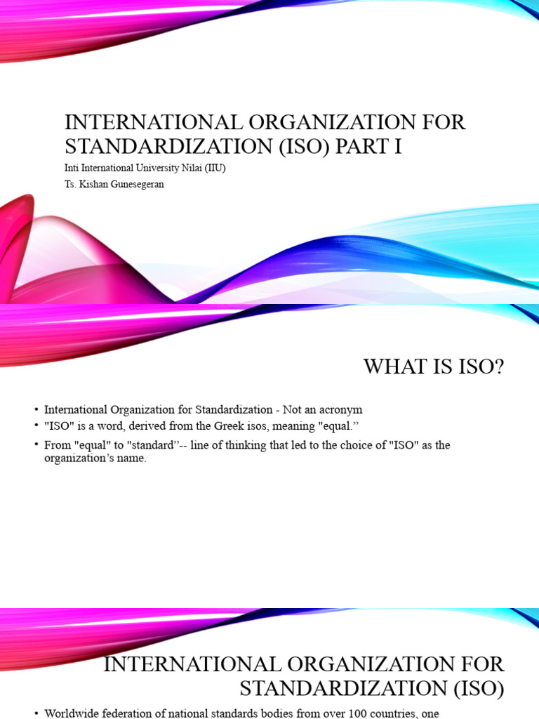 International Organization for Standardization (ISO) PART ISrd Ver