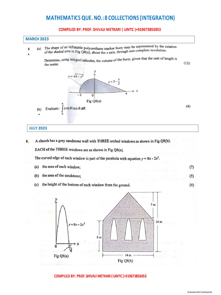 8.mathematics Question No.8 Integration 2023 | PDF
