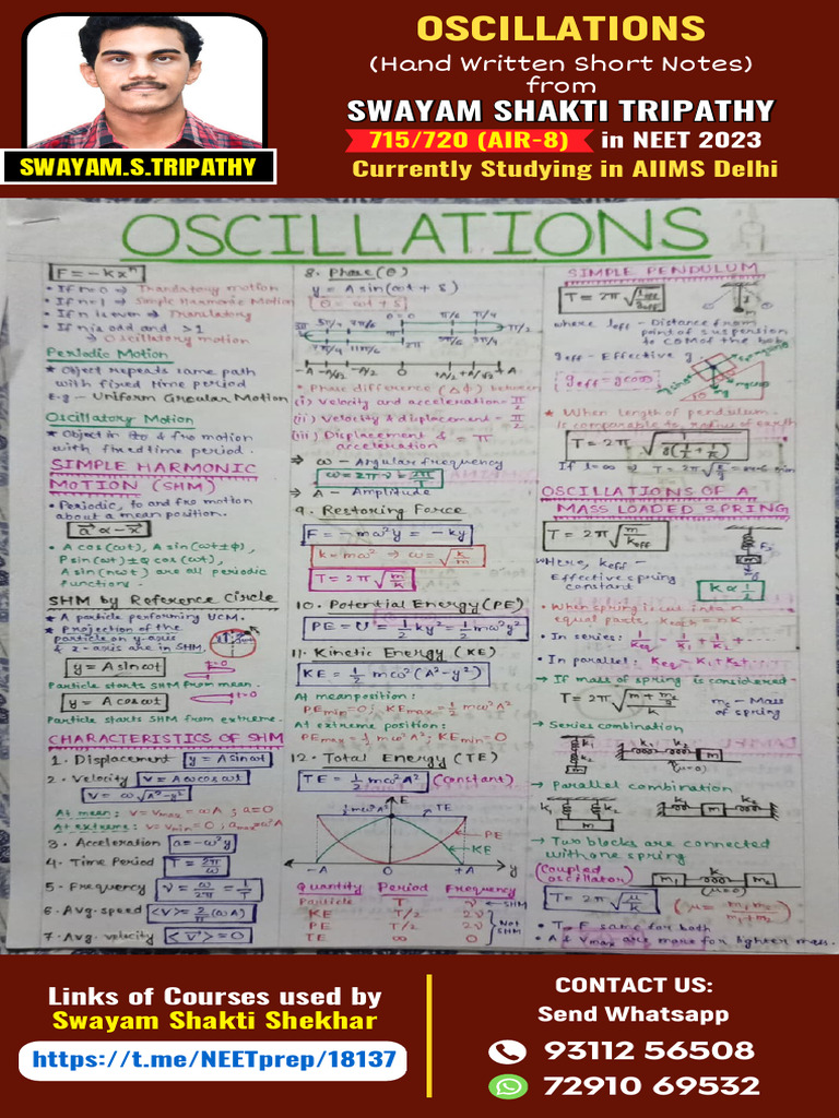 Oscillations Short Notes From Swayam (AIR 8 NEET 2023) PDF