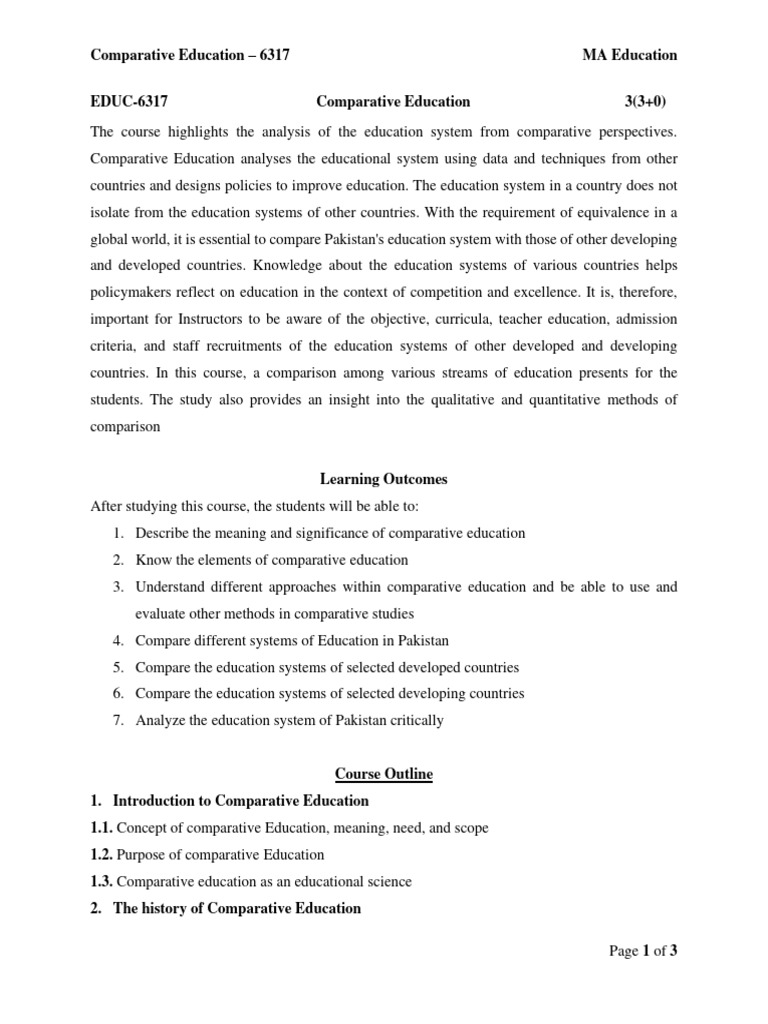 Comparative Education Course Overview | PDF | Cognition | Learning