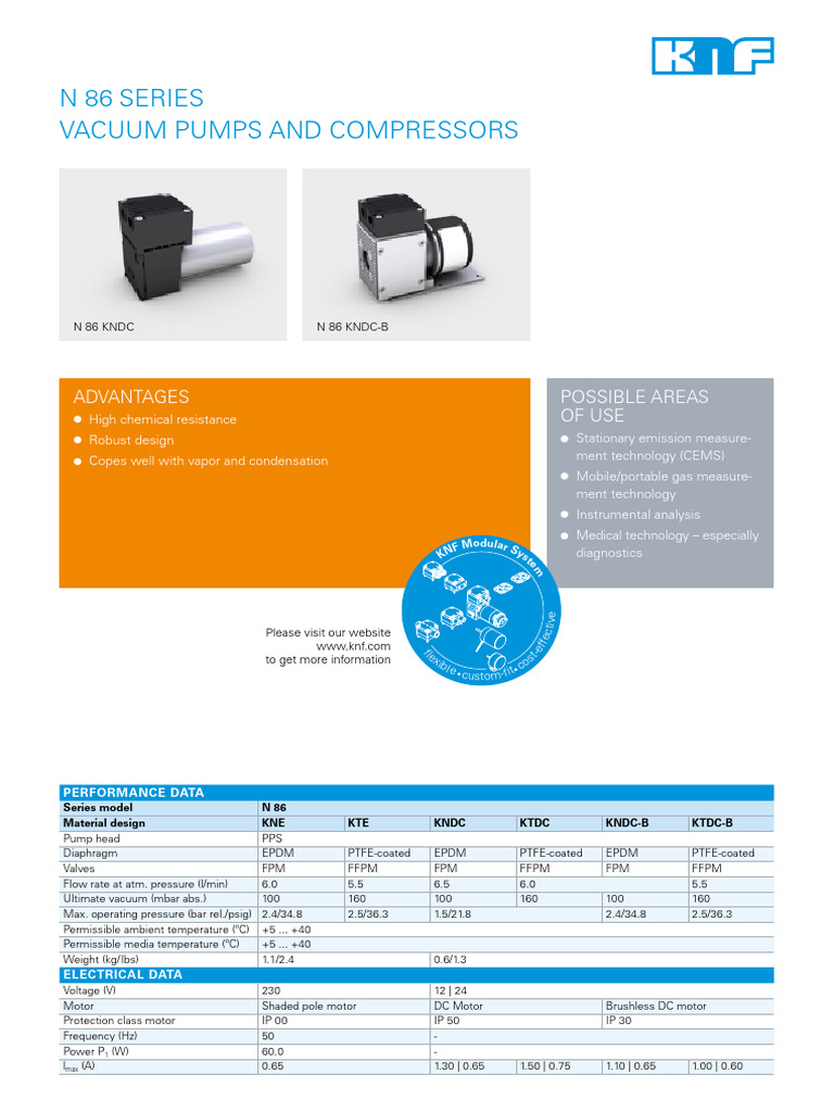 KNF N86 KNE Vacuum Pump Overview | PDF | Pump | Pressure