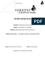 SEMINARSKI - Biznis Plan - Uvođenje Noviteta U Postojeći Brend