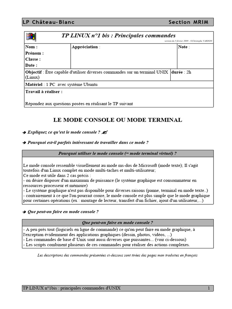 Commandes de base Linux en TP | PDF | Terminal informatique | Fichier ...