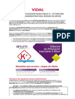 Chlorure de Potassium Injectable IV - Attention Aux Erreurs D'administration, Risque de Décès