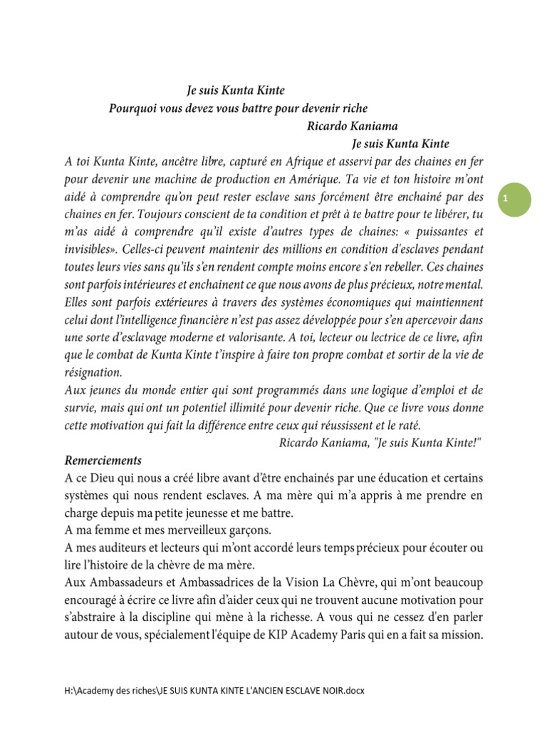 Kunta Kinte : Lutte pour la richesse | PDF | Voyages | Religion et ...