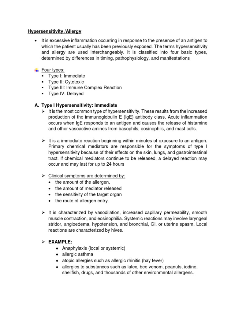 Hypersensitivity Notes | PDF | Allergy | Allergen