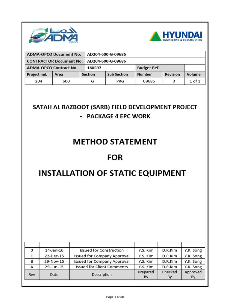 Static Equipment Installation Method Statement | PDF | Heat Exchanger ...