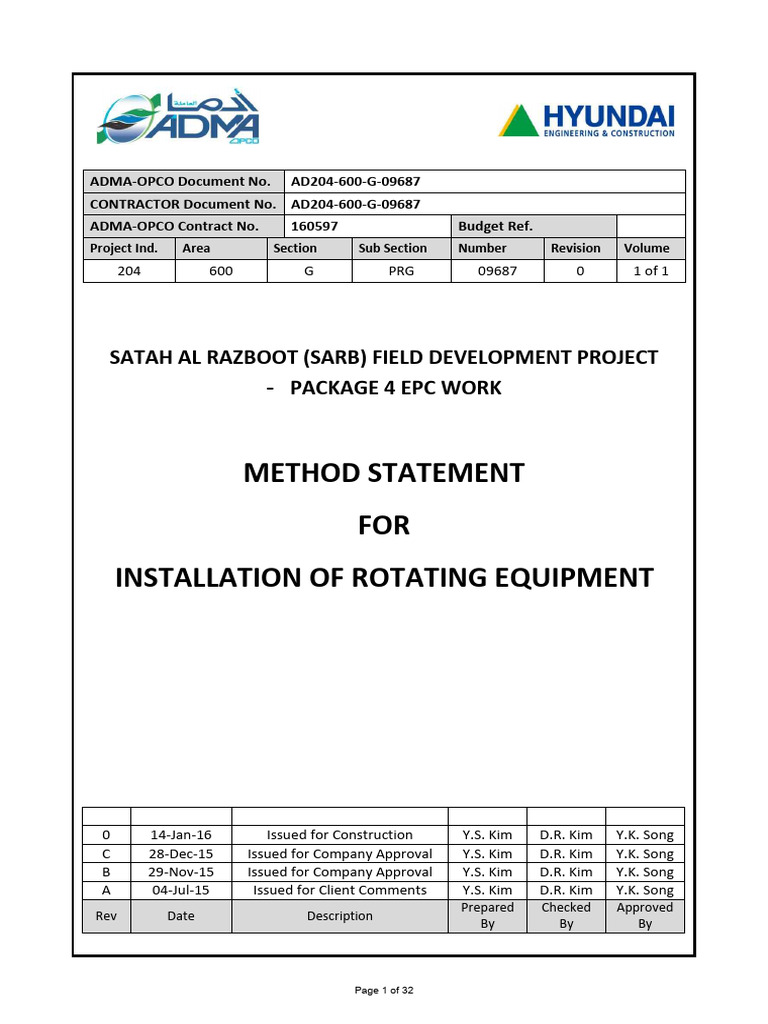 Rotating Equipment Installation Method Statement | PDF | Pump | Screw