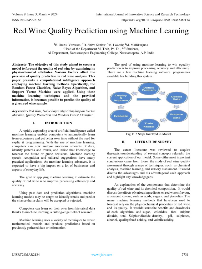 Red Wine Quality Prediction Using Machine Learning | Download Free PDF ...