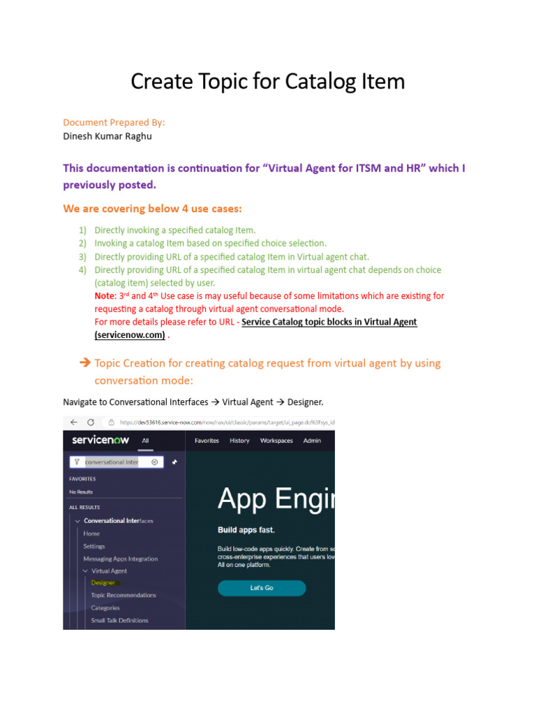 Create Virtual Agent Catalog Topics | PDF | Computer Science | Software ...
