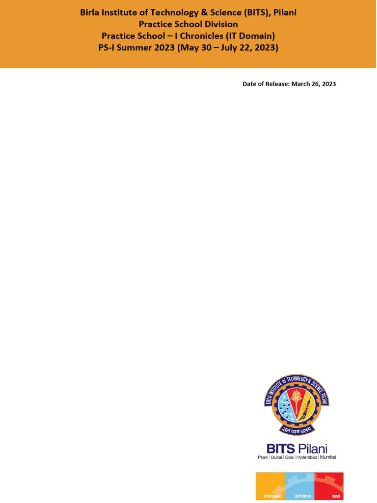 PS-I Chronicles: Summer 2023 BITS Pilani | PDF | Art | Computers