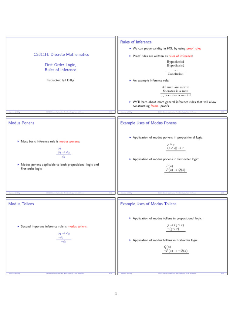 First Order Logic Inference Rules Guide | PDF | Logic | Inference