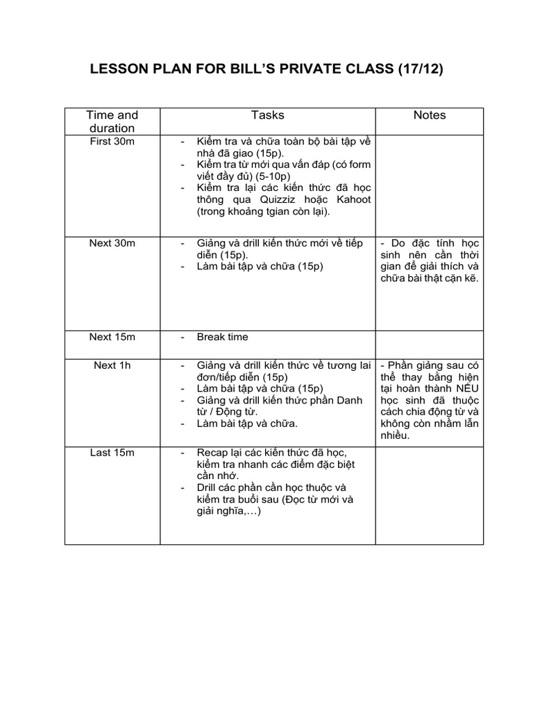 Lesson Plan For Bill | PDF