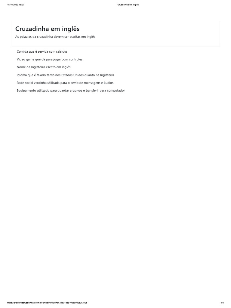 Cruzadinha em Inglês | PDF