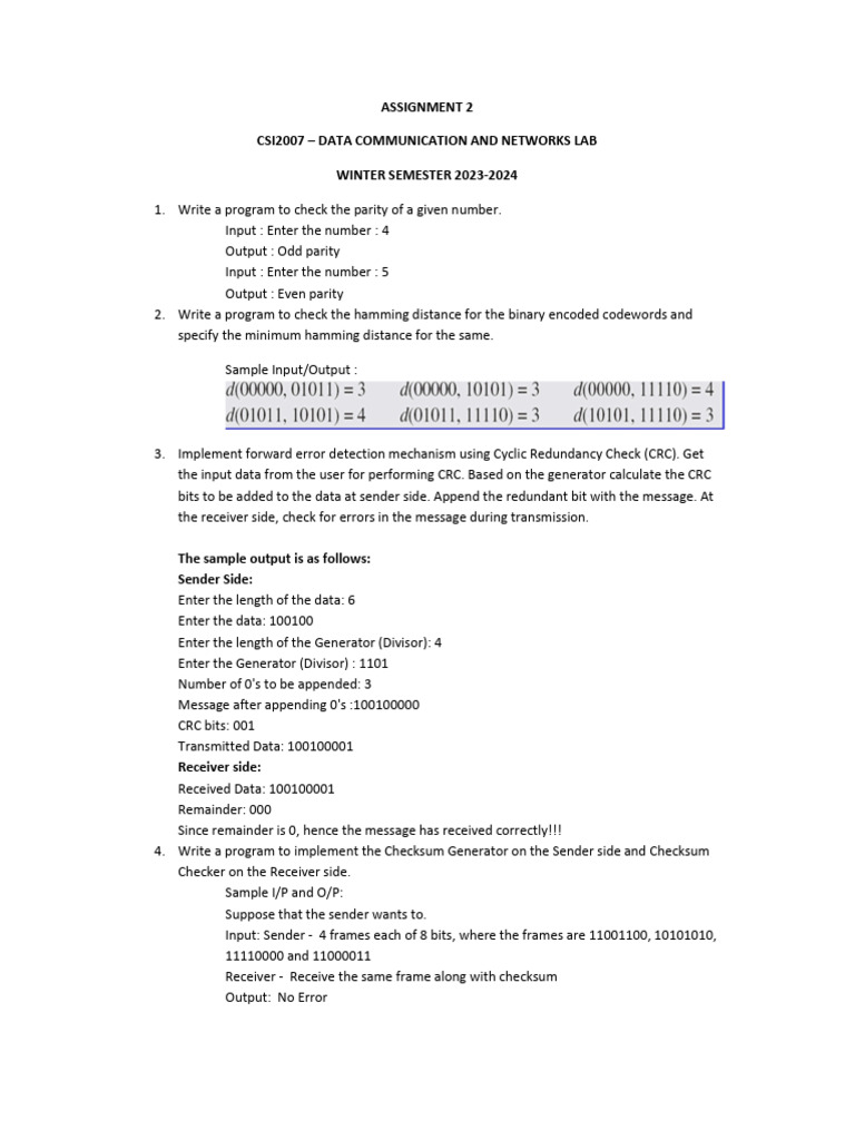 Data Communication Lab Assignments | PDF | Error Detection And ...