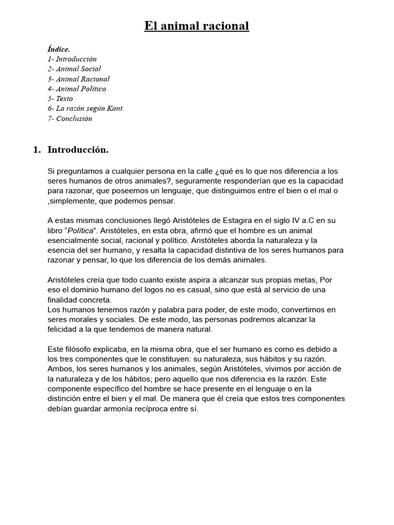 El Animal Racional | Descargar gratis PDF | Razón | Aristóteles